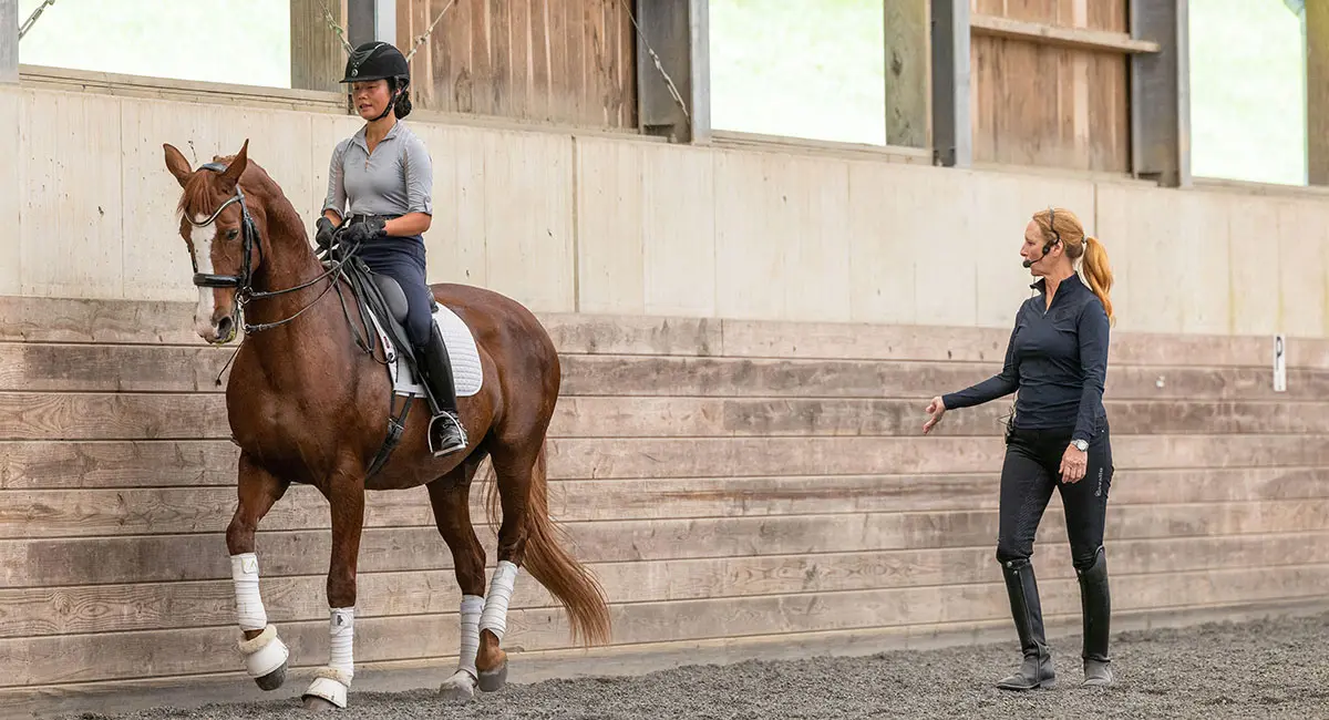 Sabine Schut-Kery teaching at the clinic benefiting Dressage at Devon